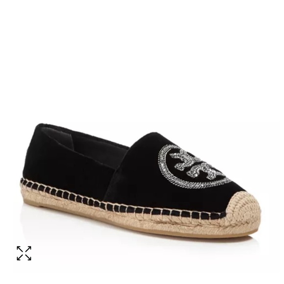 Tory Burch Velvet Chain Logo Espadrille Flats Size 6 NWOT - Picture 1 of 6